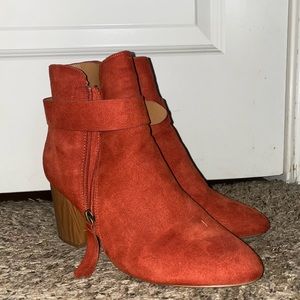 Red suede heeled booties